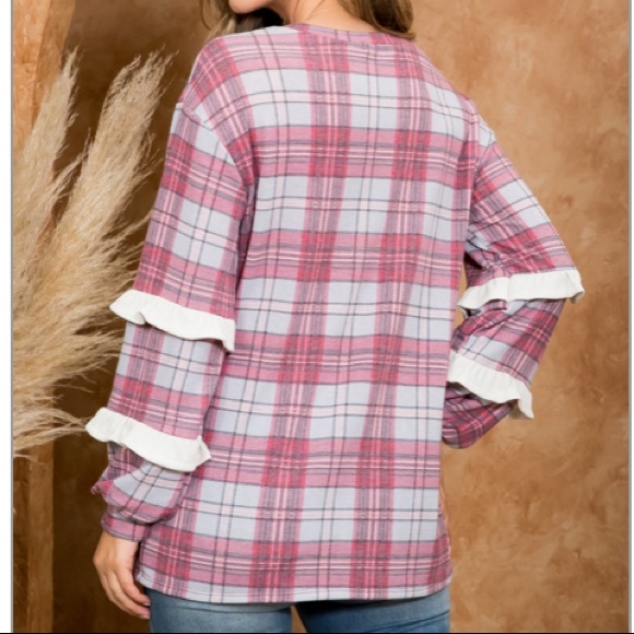 Plaid Long Sleeve with Ruffle Detail Top - Picture 7 of 10